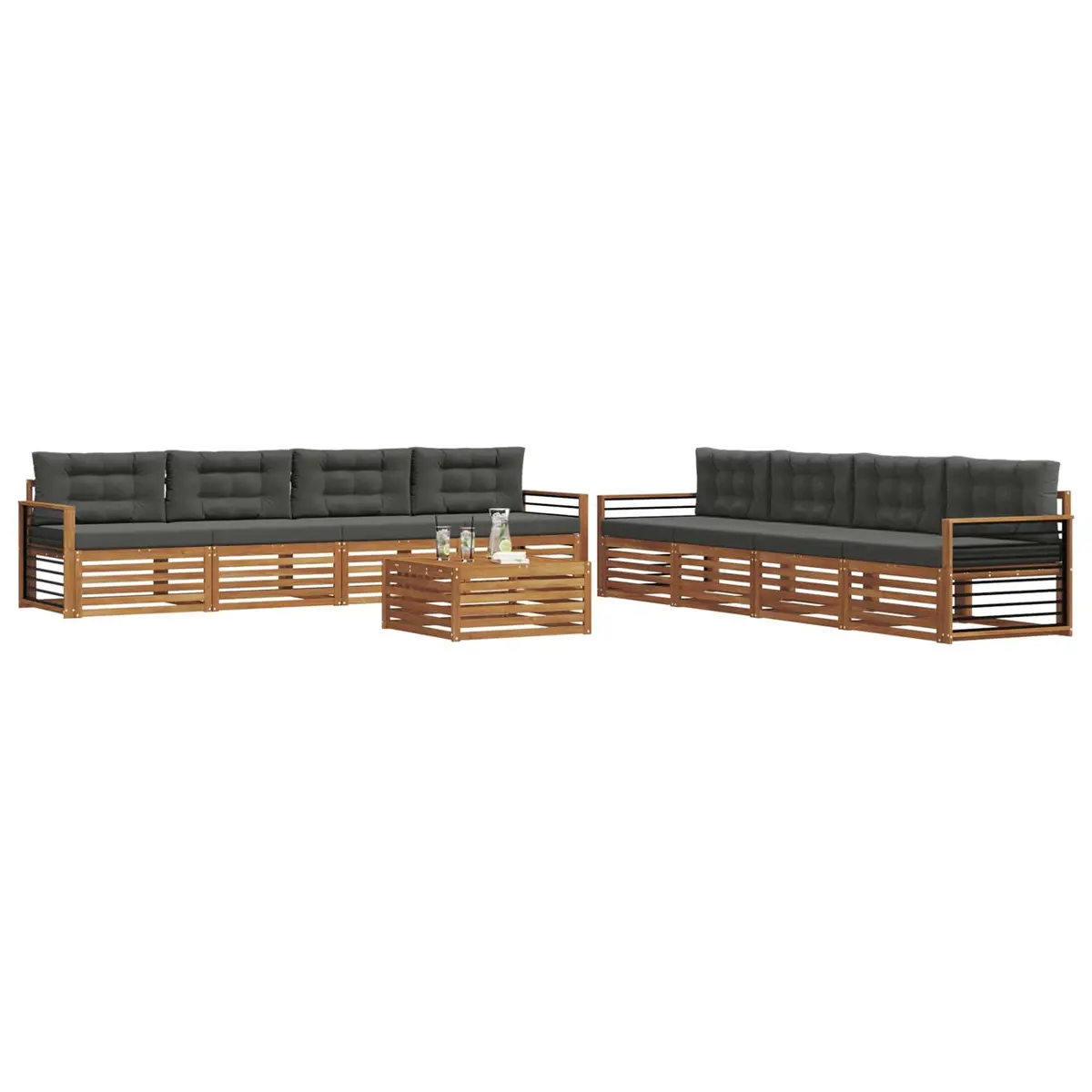 Outdoor Sofa Set Modular Natural Anthracite 9 Piece Solid Acacia Wood
