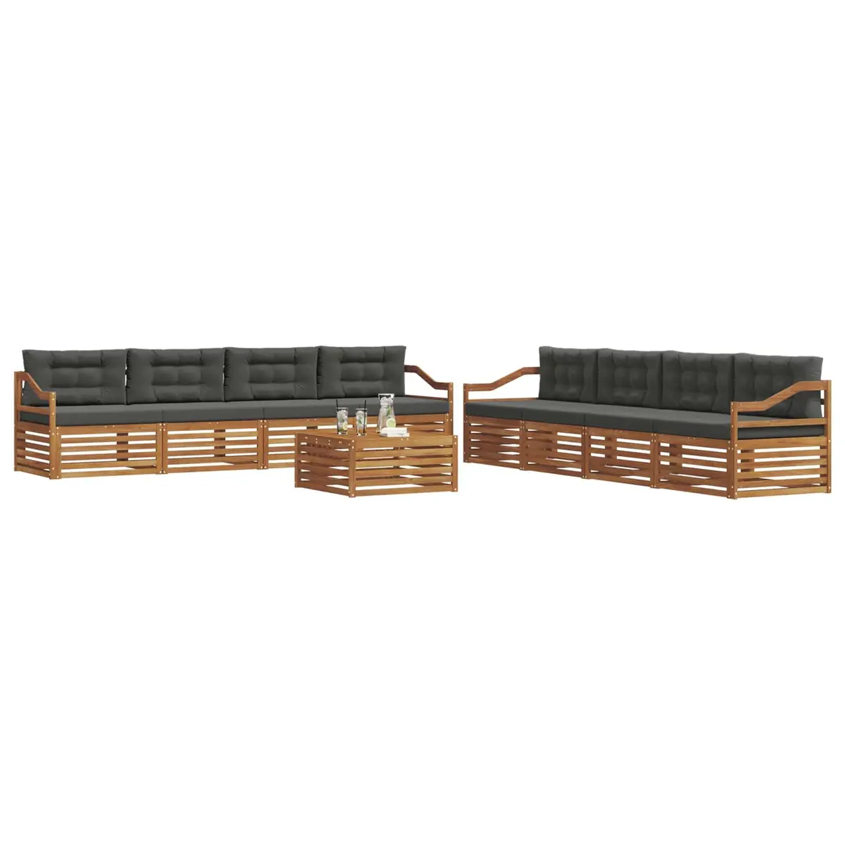 9 Piece Outdoor Sofa Set Modular Natural Anthracite Solid Acacia