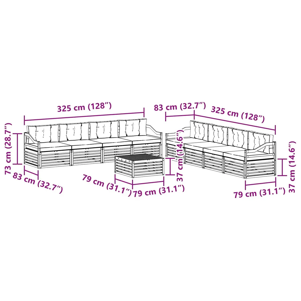 9 Piece Outdoor Sofa Set Modular Natural Anthracite Solid Acacia