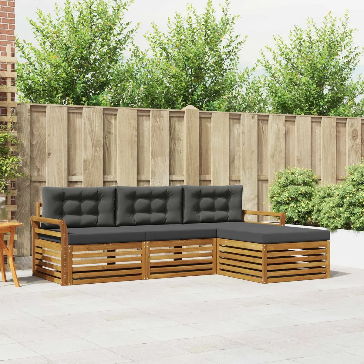 Outdoor Sofa Set Modern Natural Anthracite 254x162.5x73cm Solid Acacia Wood