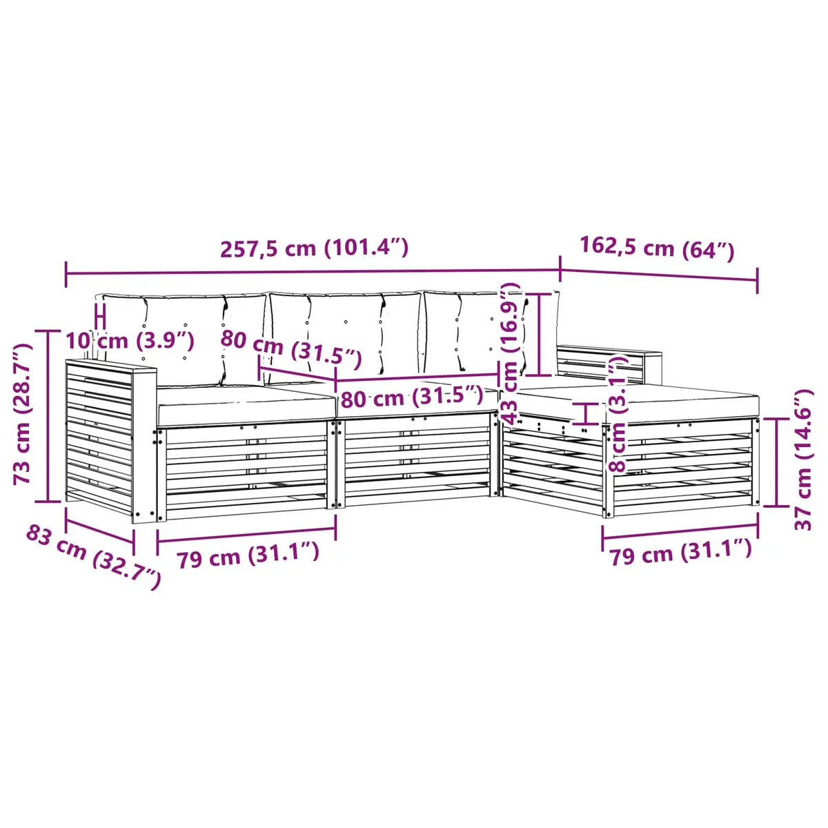 Outdoor Sofa Set Natural Anthracite Garden Furniture Modular Seating