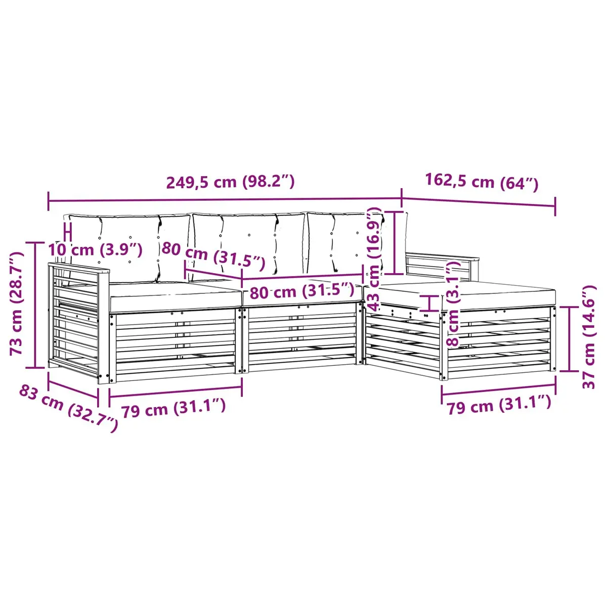 Outdoor Sofa Set Garden Furniture Natural Anthracite Acacia Wood Patio Seating