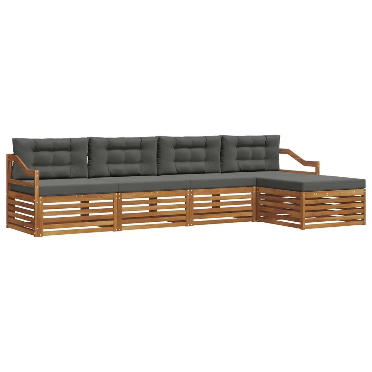 Outdoor Sofa Set Modular 5 Pieces Natural Anthracite Solid Acacia Wood