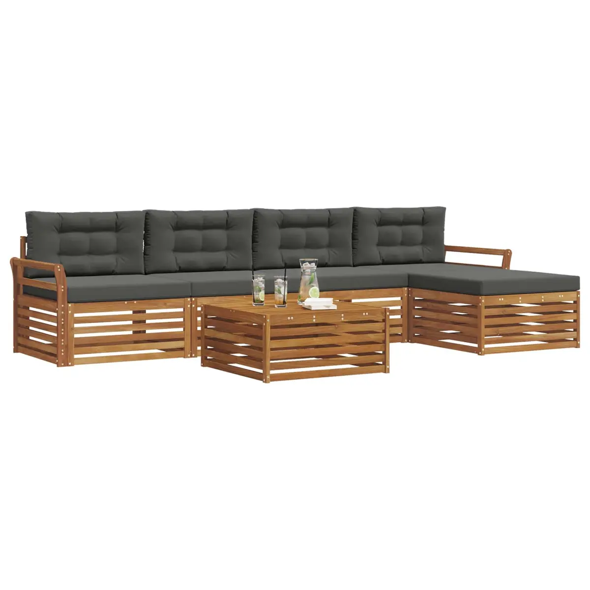 Outdoor Sofa Set Modular Brown 6 Piece Solid Acacia Wood with Cushions