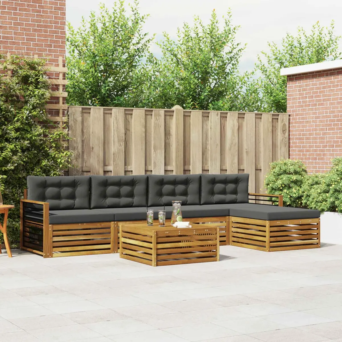 Outdoor Sofa Set Modular Brown Solid Acacia Wood 6 Piece with Cushions