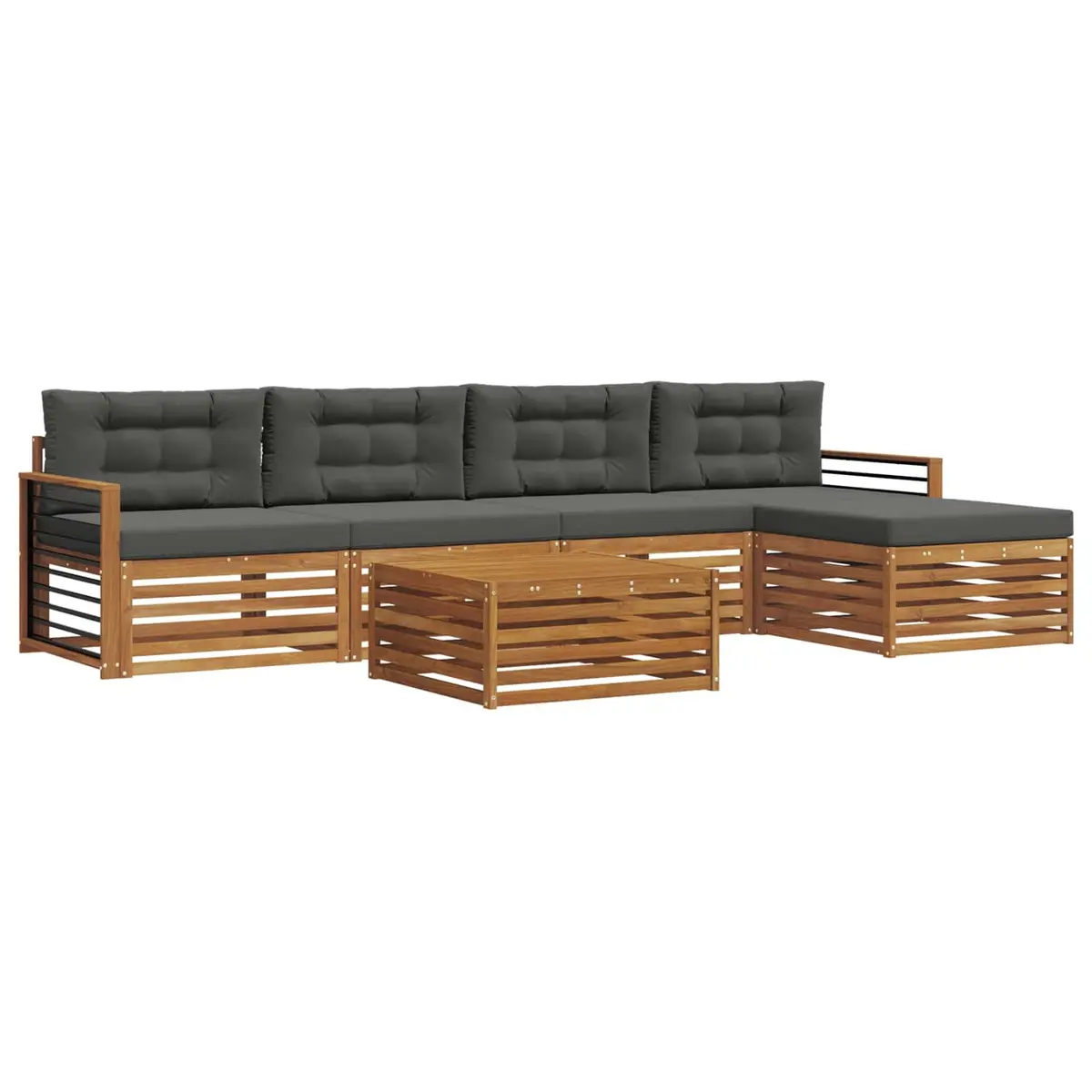 Outdoor Sofa Set Modular Brown Solid Acacia Wood 6 Piece with Cushions
