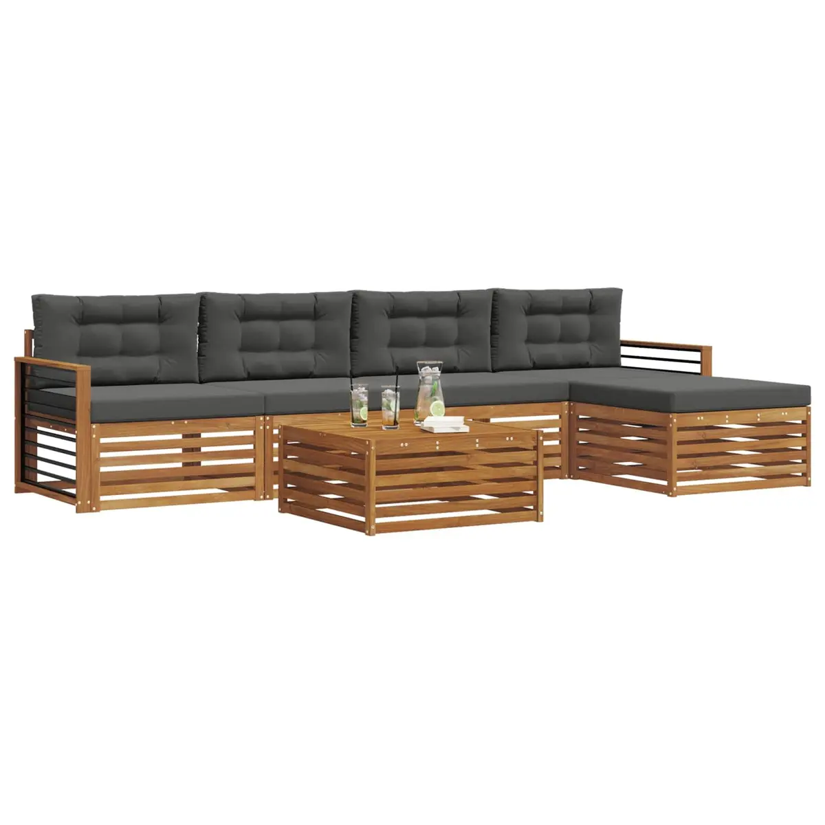 Outdoor Sofa Set Modular Brown Solid Acacia Wood 6 Piece with Cushions