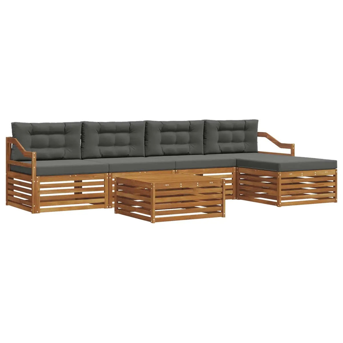 Outdoor Sofa Set Modular 6 Piece Acacia Wood with Cushions