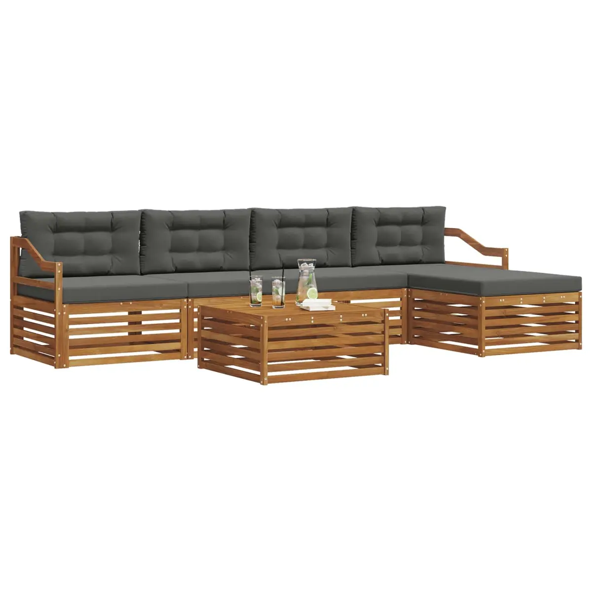 Outdoor Sofa Set Modular 6 Piece Acacia Wood with Cushions