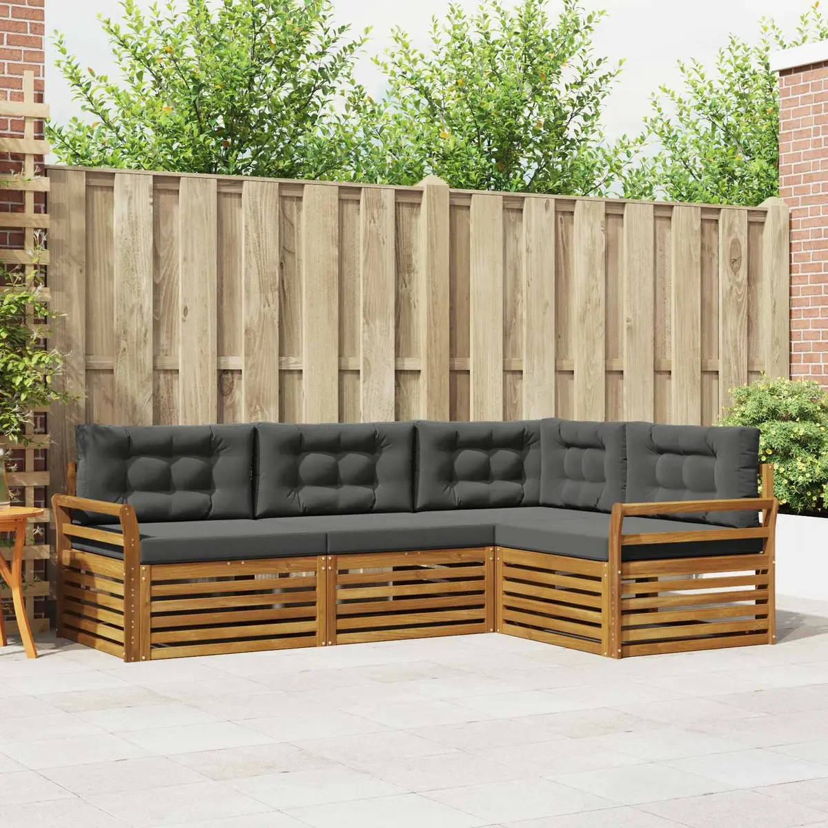 Outdoor Sofa Set Modular Natural Acacia Wood 4 Pieces with Cushions