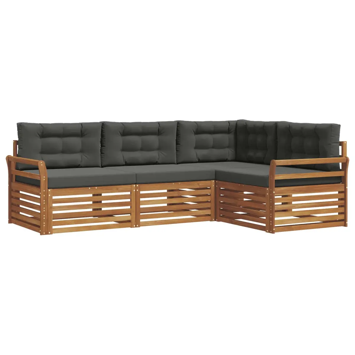 Outdoor Sofa Set Modular Natural Acacia Wood 4 Pieces with Cushions