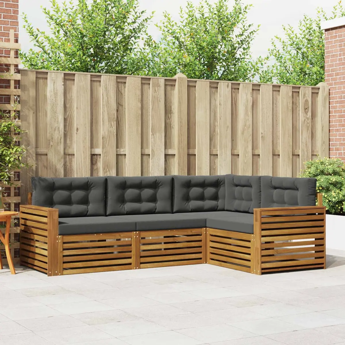 Outdoor Sofa Set Modular 4 Piece Natural Wood with Cushions Anthracite