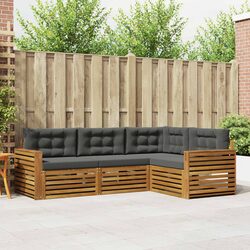 4 Piece Outdoor Sofa Set with Cushions in Natural Wood