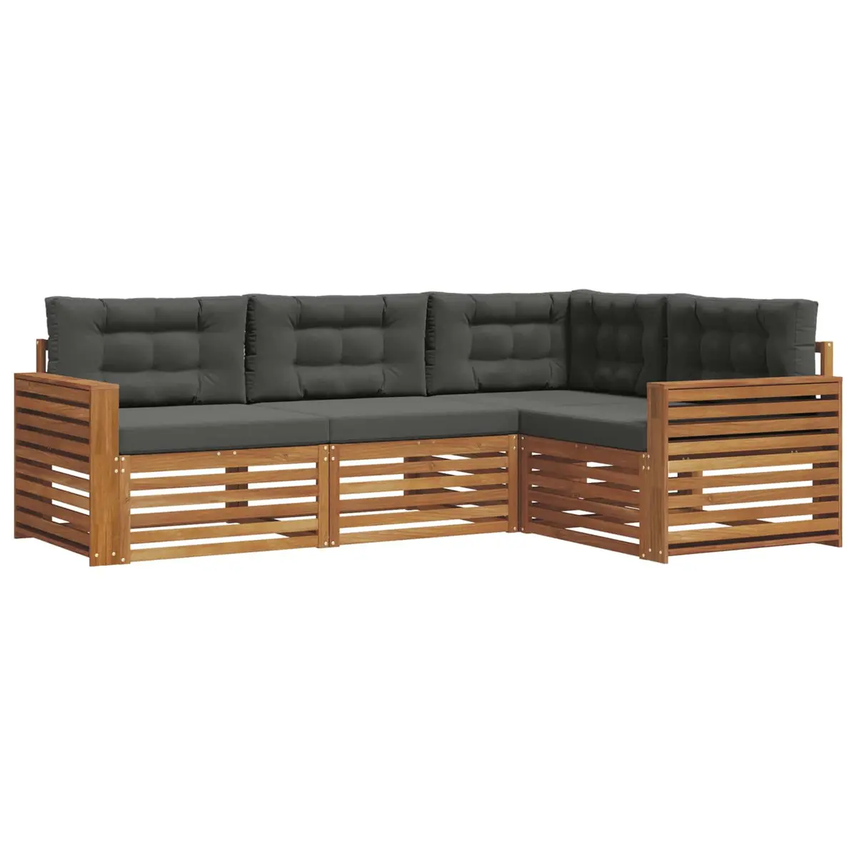 Outdoor Sofa Set Modular 4 Piece Natural Wood with Cushions Anthracite