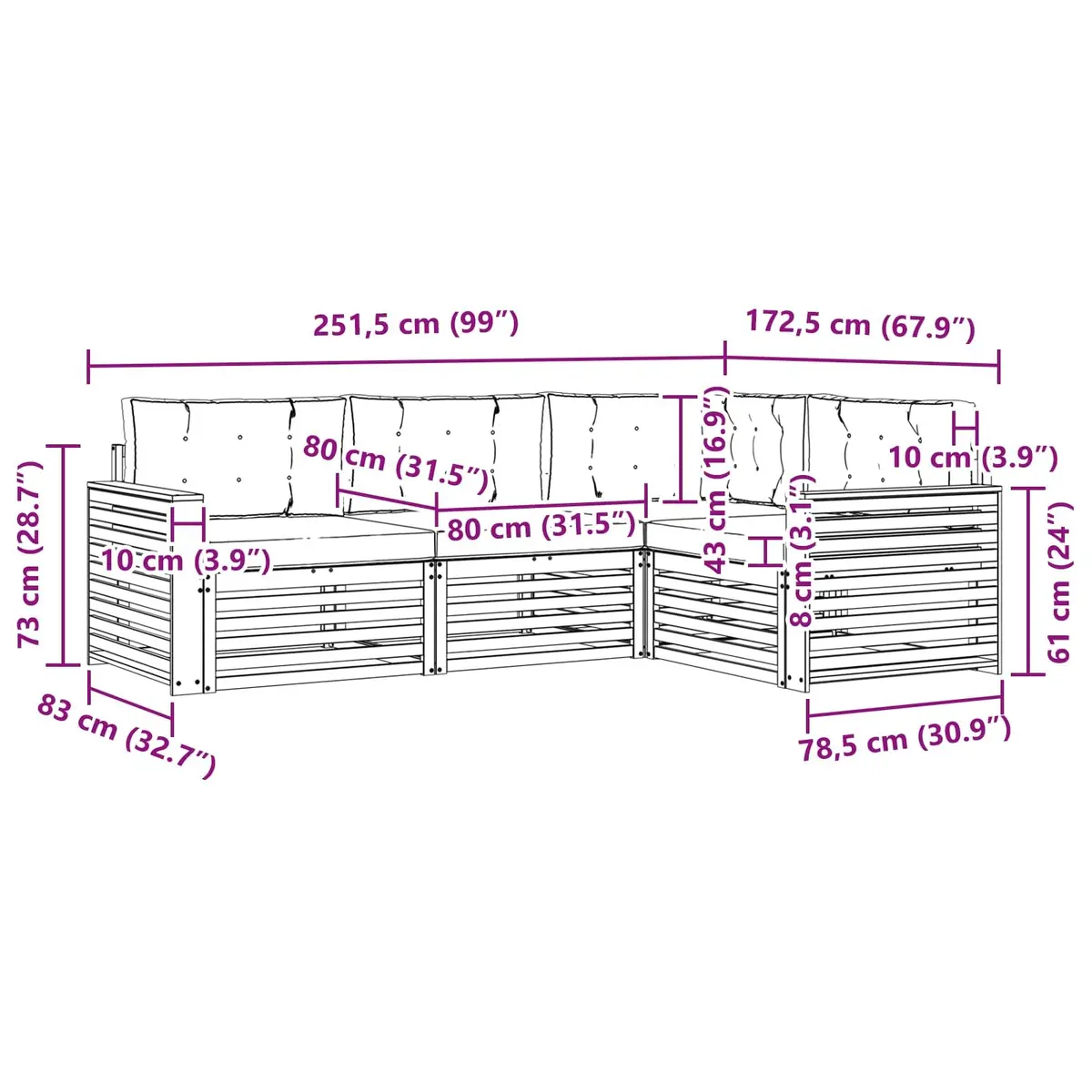 Outdoor Sofa Set Modular 4 Piece Natural Wood with Cushions Anthracite