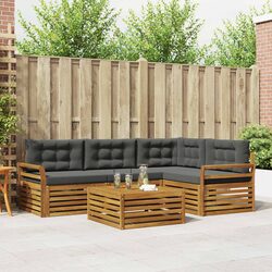 5-Piece Natural Acacia Outdoor Sofa Set with Cushions