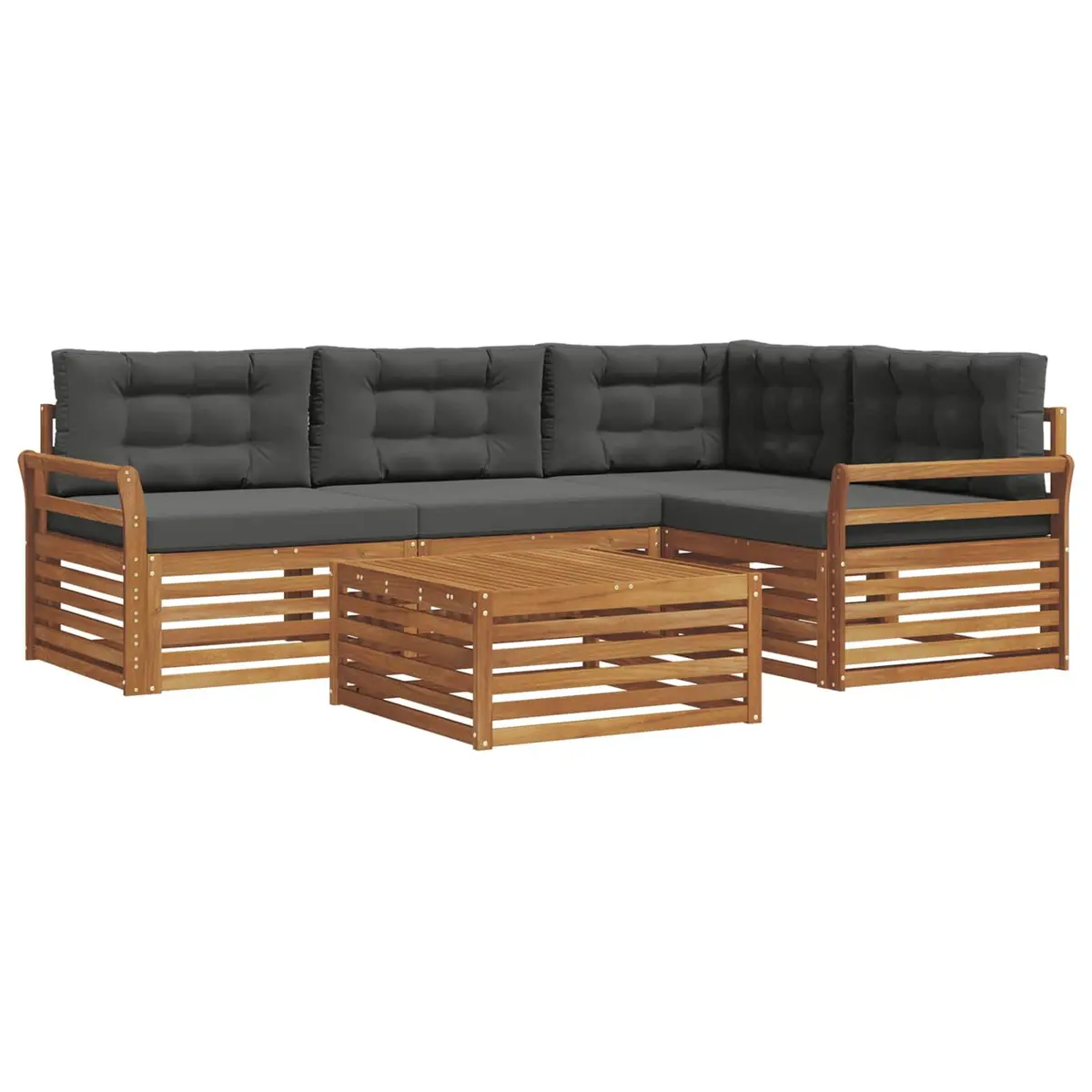 5-Piece Outdoor Sofa Set Natural Acacia Wood Modular Garden Furniture with Cushions