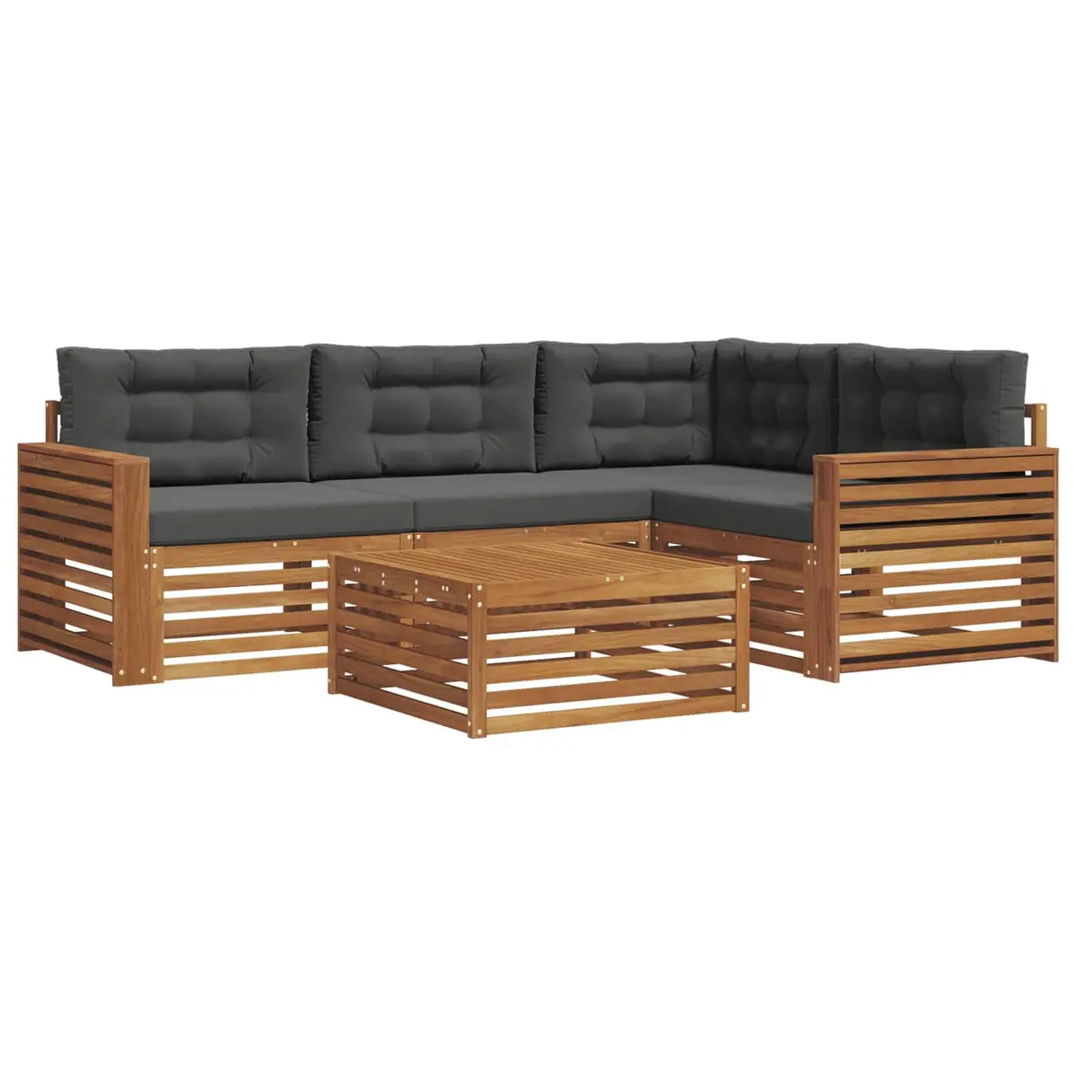 Outdoor Sofa Set Modular 5 Piece Brown Solid Acacia Wood with Cushions