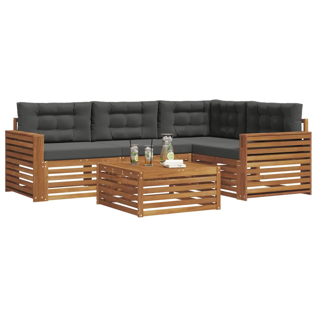 Outdoor Sofa Set Modular 5 Piece Brown Solid Acacia Wood with Cushions