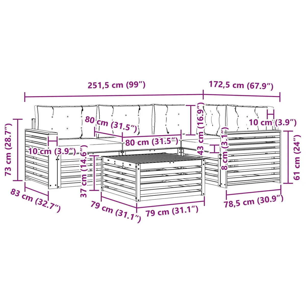 Outdoor Sofa Set Modular 5 Piece Brown Solid Acacia Wood with Cushions