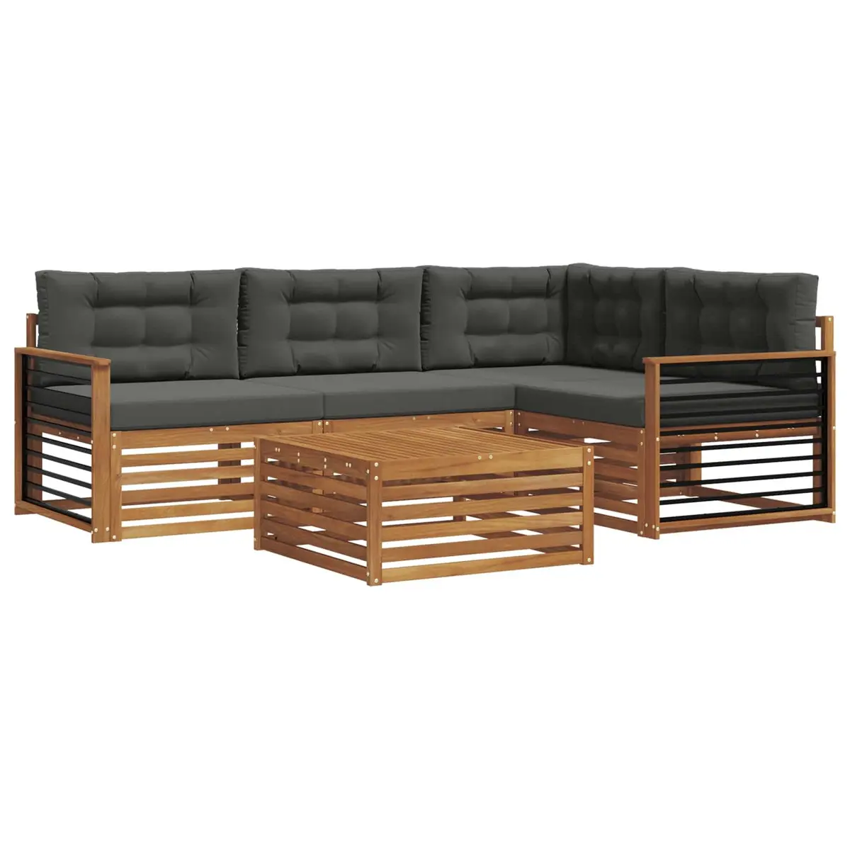 5 Piece Outdoor Sofa Set Modular Lounge Brown Solid Acacia Wood with Cushions