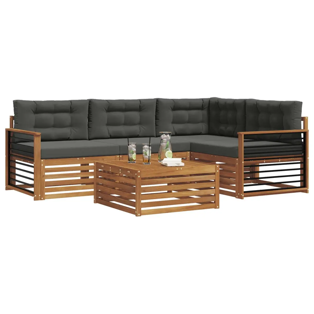 5 Piece Outdoor Sofa Set Modular Lounge Brown Solid Acacia Wood with Cushions