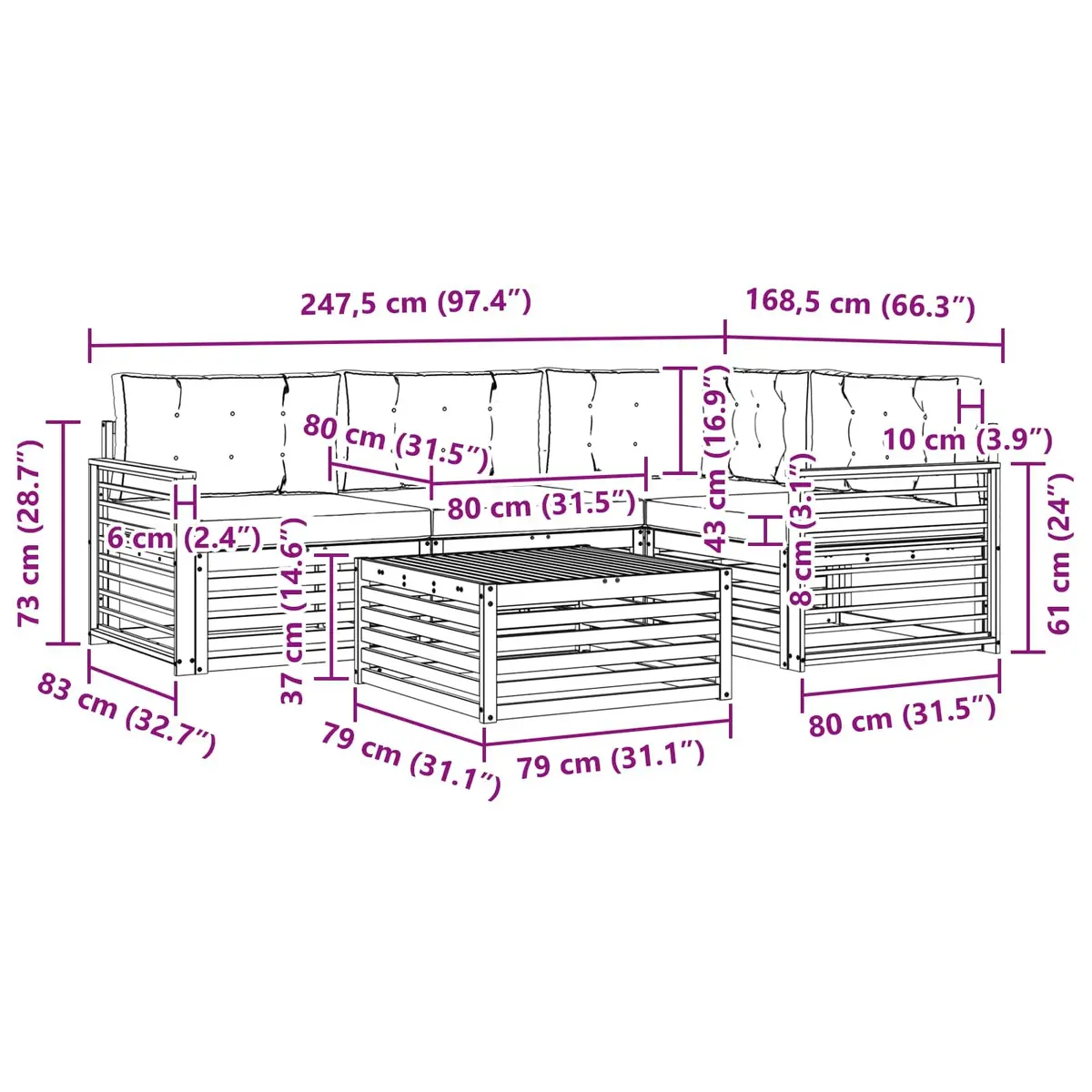 5 Piece Outdoor Sofa Set Modular Lounge Brown Solid Acacia Wood with Cushions