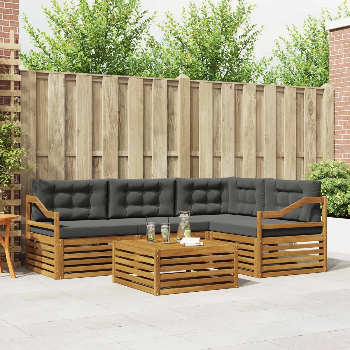 Outdoor Sofa Set Modular Lounge 5 Piece Brown Solid Acacia Wood with Cushions