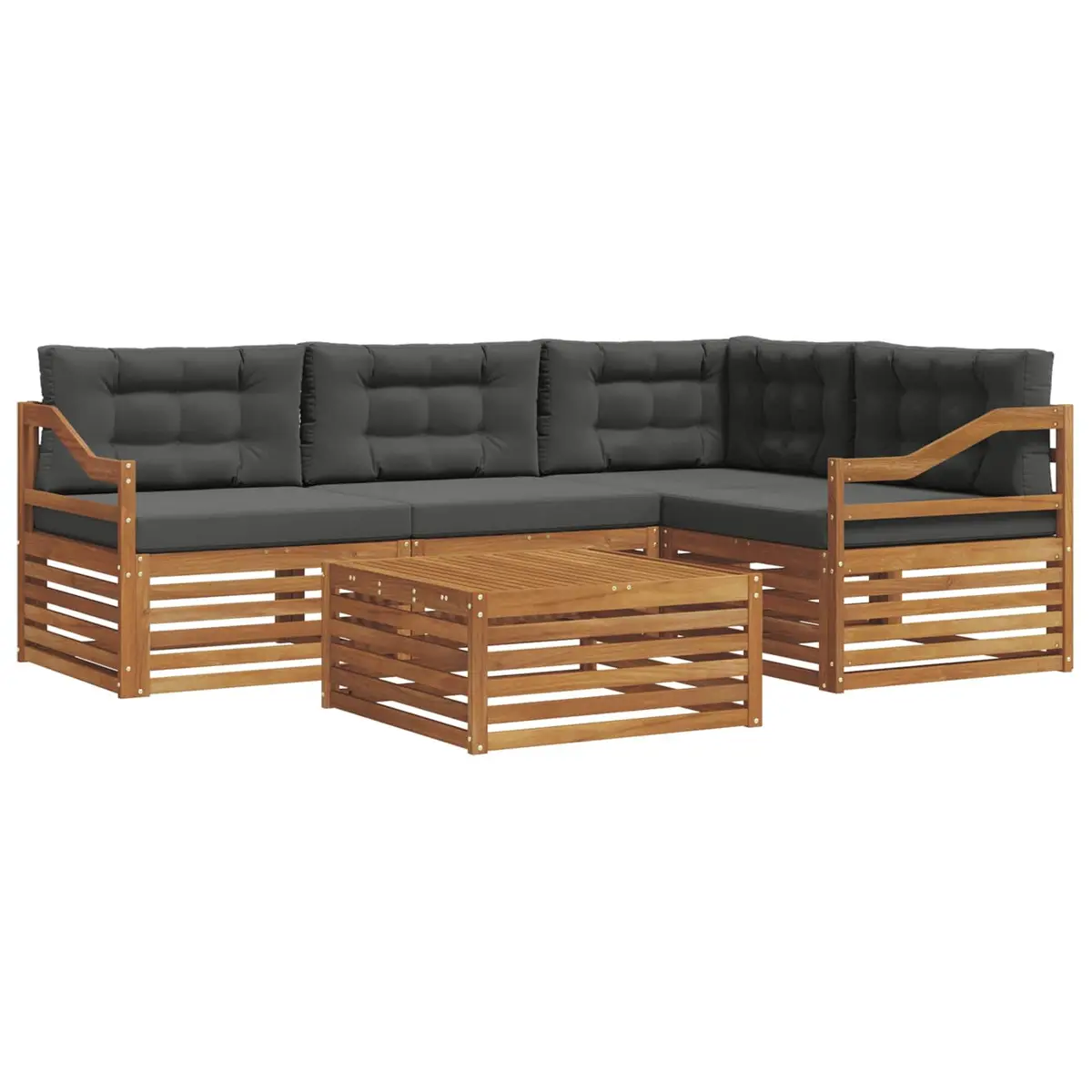 Outdoor Sofa Set Modular Lounge 5 Piece Brown Solid Acacia Wood with Cushions