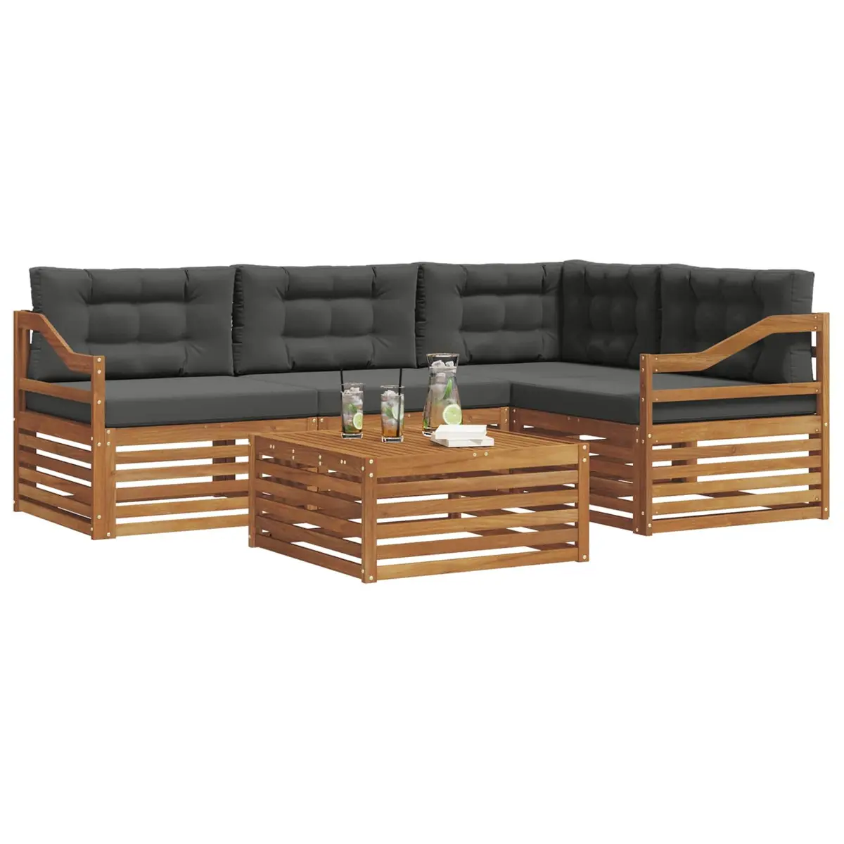 Outdoor Sofa Set Modular Lounge 5 Piece Brown Solid Acacia Wood with Cushions