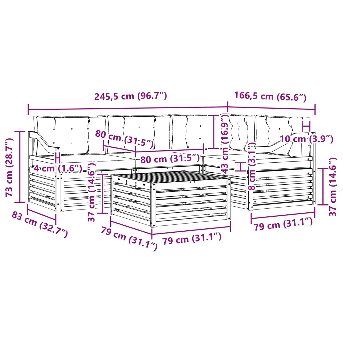 Outdoor Sofa Set Modular Lounge 5 Piece Brown Solid Acacia Wood with Cushions