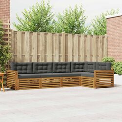5-Piece Outdoor Sofa Set with Natural Wood and Cushions