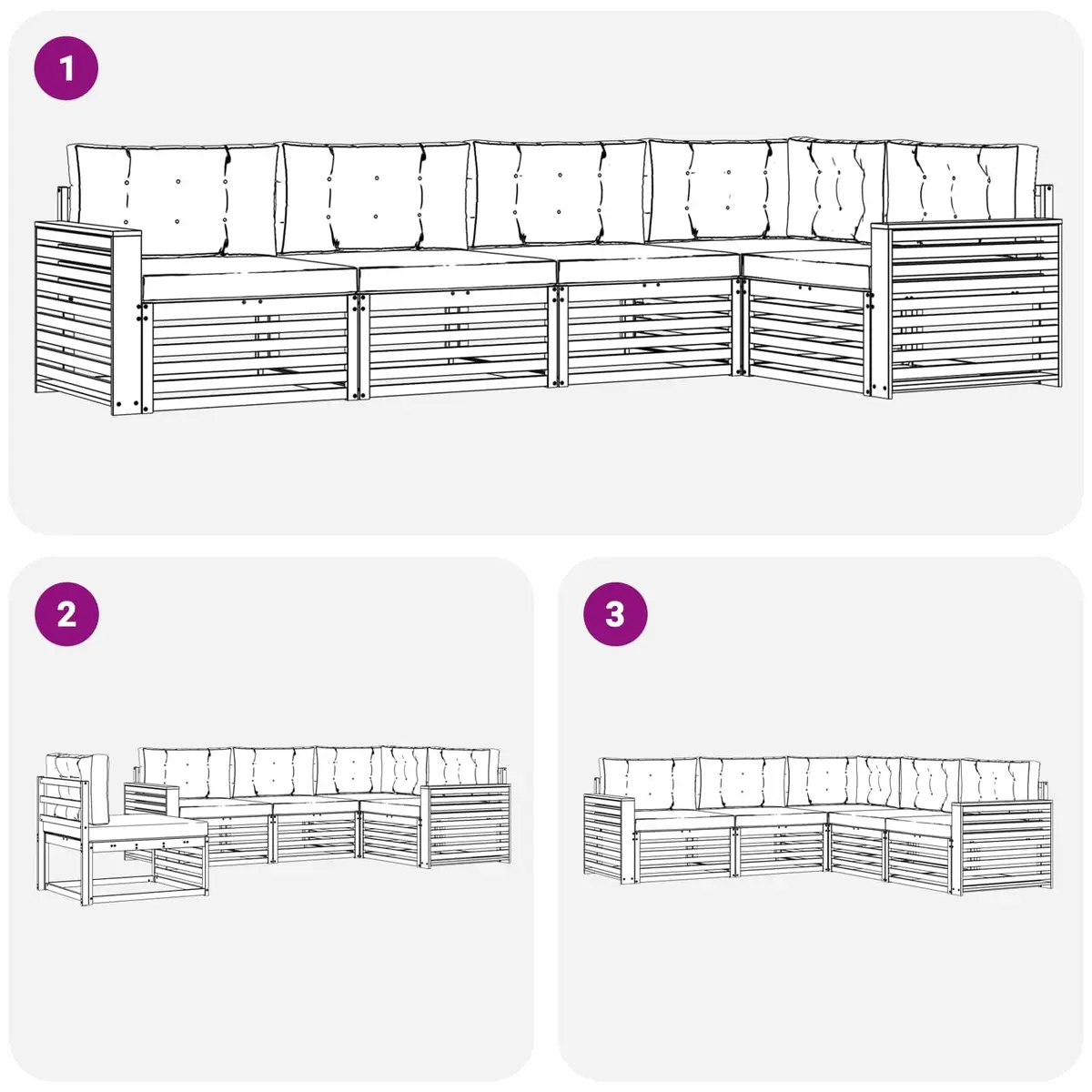 Outdoor Sofa Set 5 Pieces Garden Furniture with Cushions Natural Wood Seating