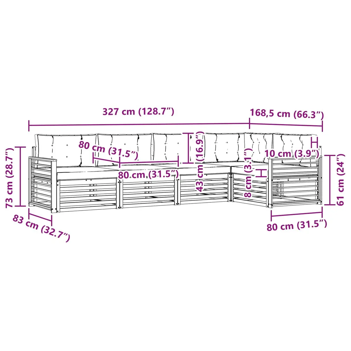 Outdoor Sofa Set Modular Lounge 5 Piece Solid Acacia Wood Brown