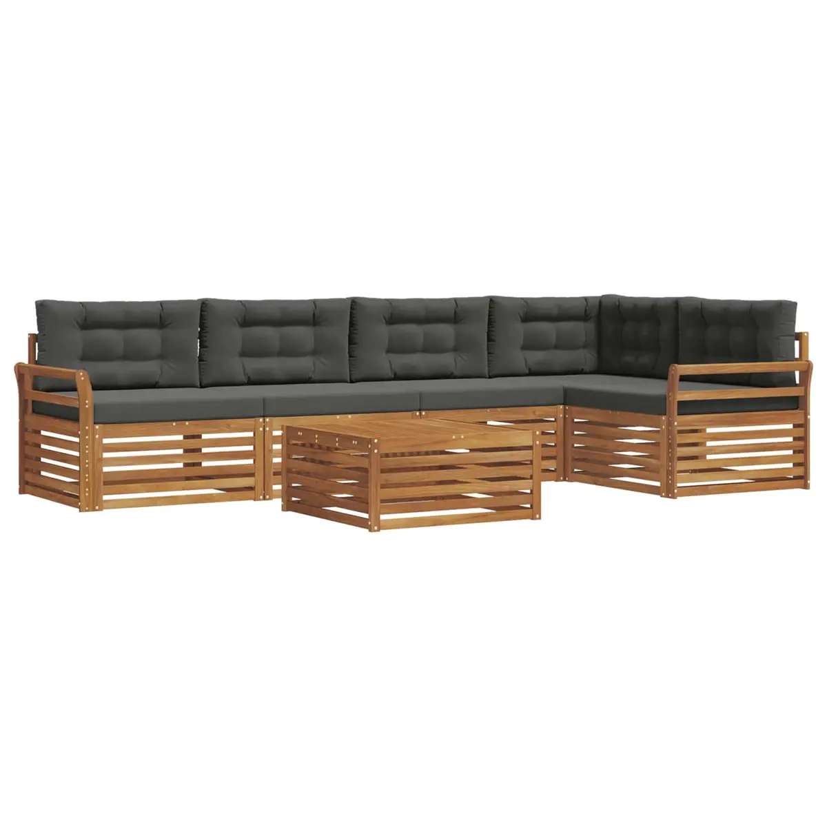Outdoor Sofa Set Modern Modular 6 Piece Solid Acacia Wood Brown Anthracite