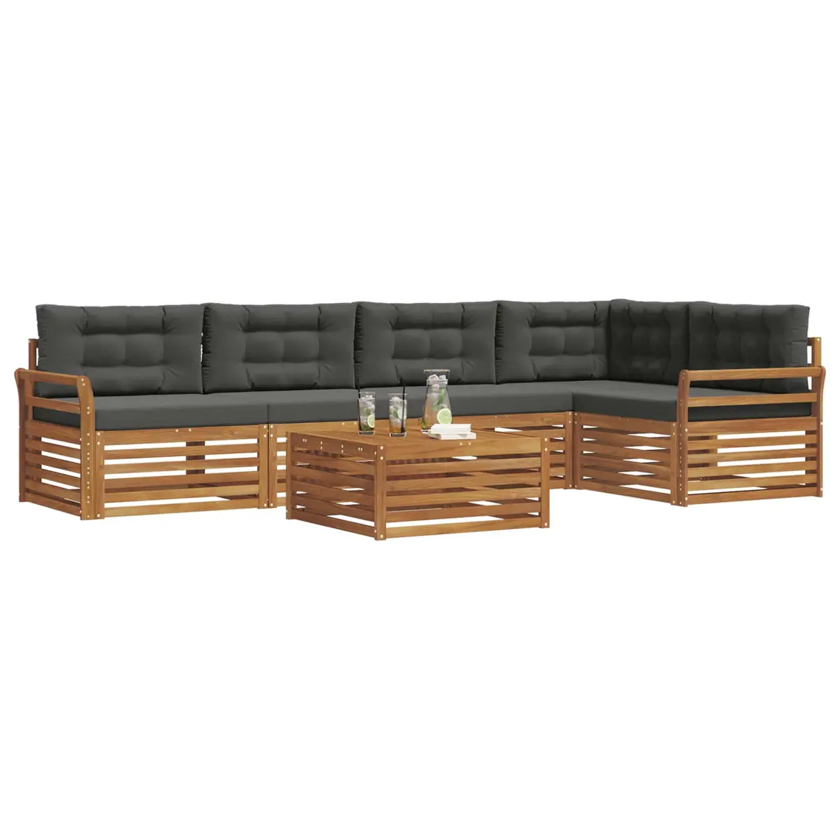 Outdoor Sofa Set Modern Modular 6 Piece Solid Acacia Wood Brown Anthracite