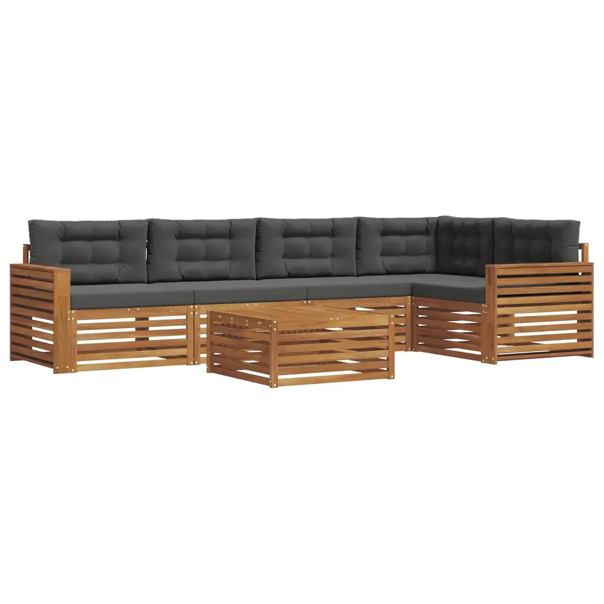 Outdoor Sofa Set Modular Brown Solid Acacia Wood 6 Piece Garden Furniture with Cushions