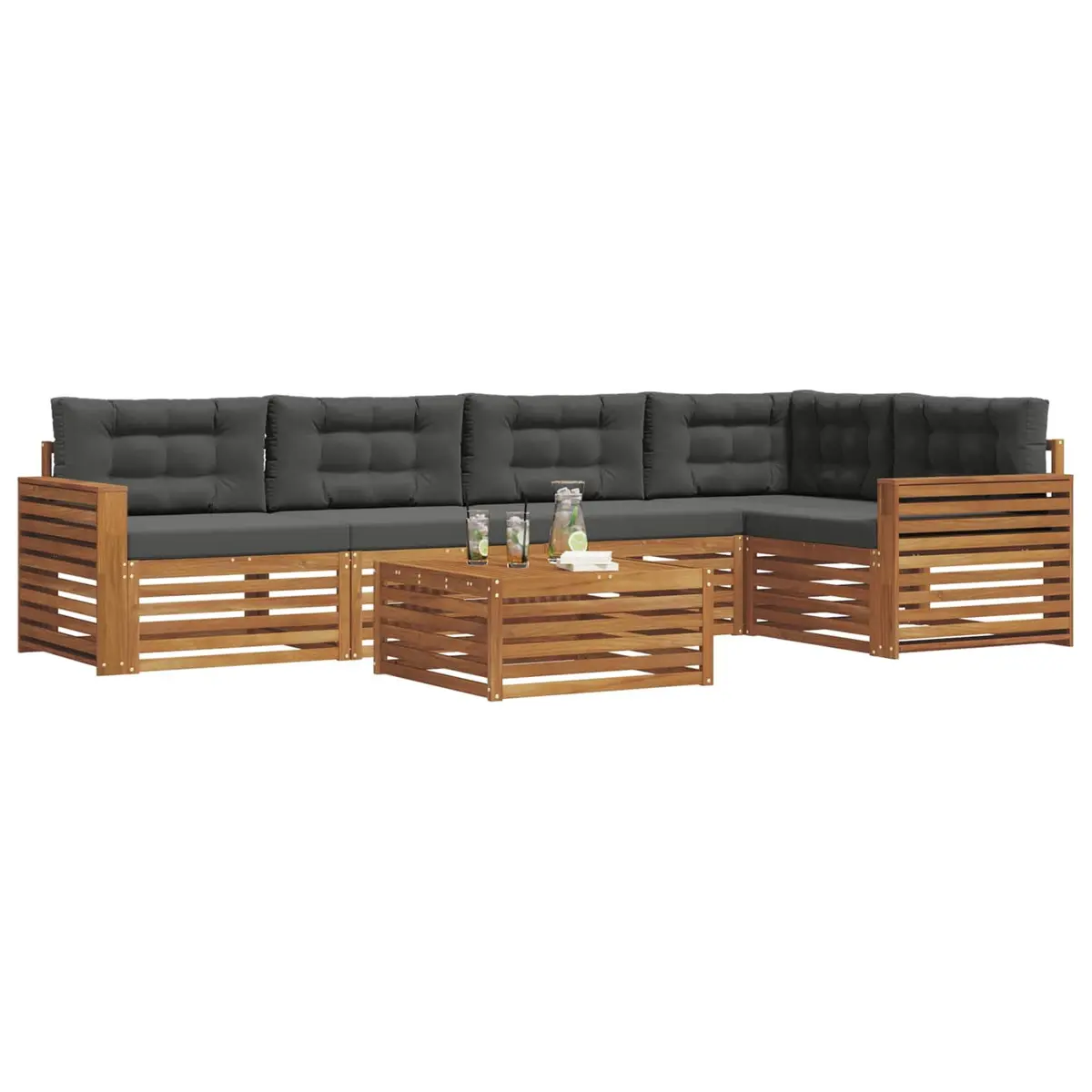 Outdoor Sofa Set Modular Brown Solid Acacia Wood 6 Piece Garden Furniture with Cushions