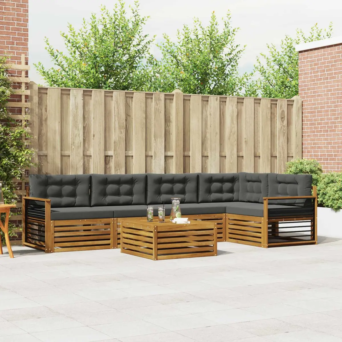 Outdoor Sofa Set Modular Lounge Seating 6 Piece Solid Acacia Wood Brown and Anthracite with Cushions