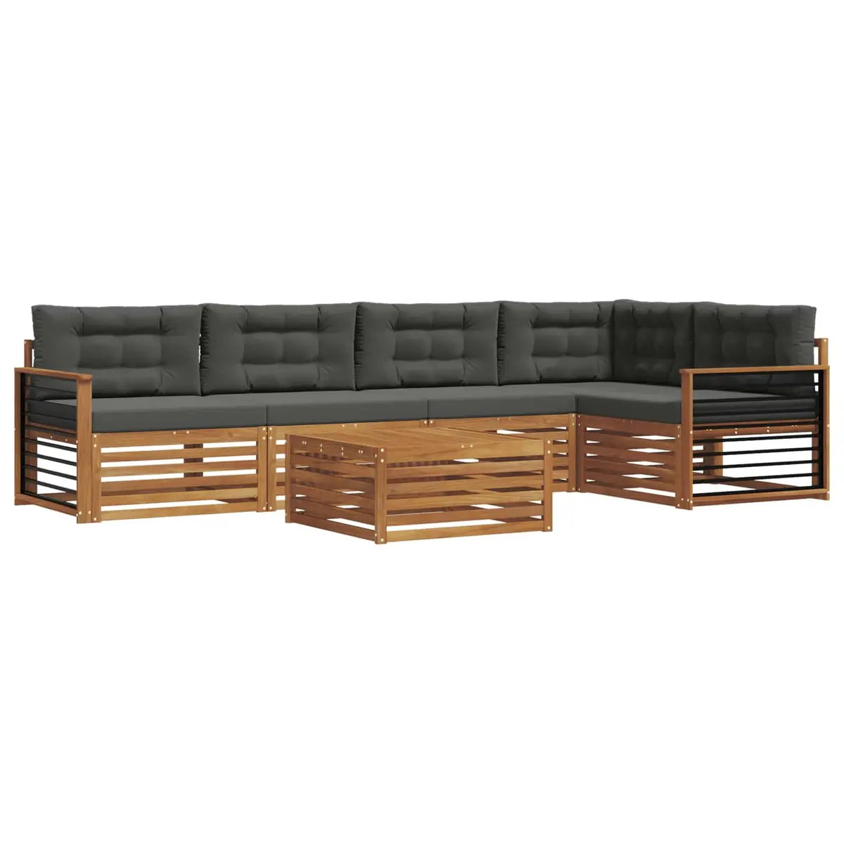 Outdoor Sofa Set Modular Lounge Seating 6 Piece Solid Acacia Wood Brown and Anthracite with Cushions