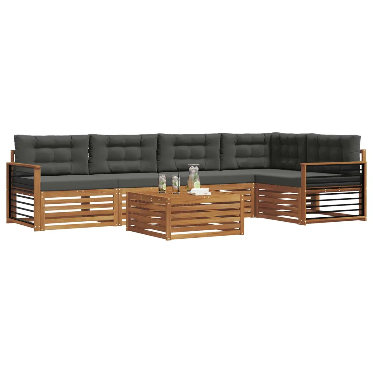 Outdoor Sofa Set Modular Lounge Seating 6 Piece Solid Acacia Wood Brown and Anthracite with Cushions