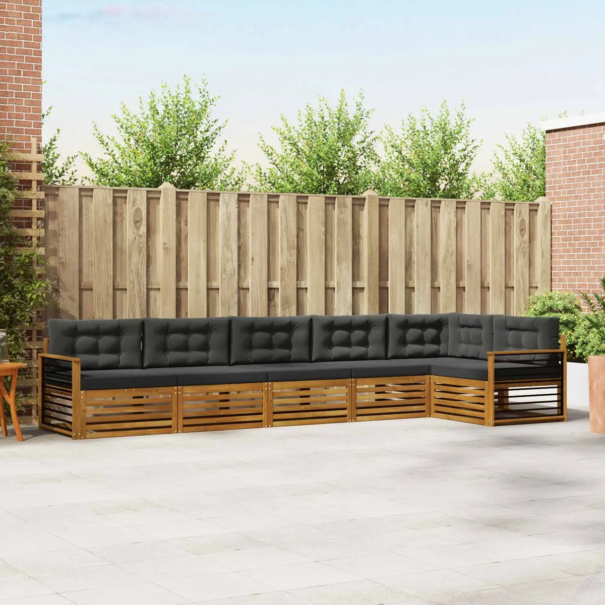 Outdoor Sofa Set Modular Brown Acacia Wood 6 Piece with Cushions