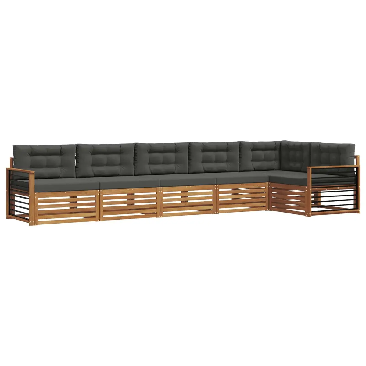 Outdoor Sofa Set Modular Brown Acacia Wood 6 Piece with Cushions