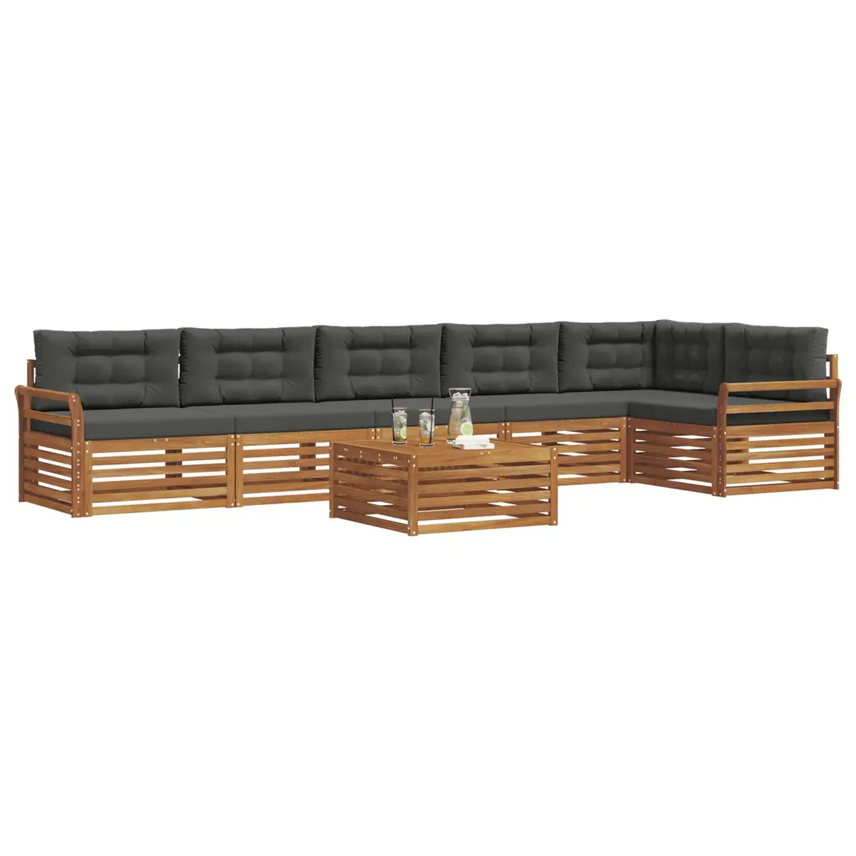 Outdoor Sofa Set Modular 7 Pieces Acacia Wood Brown