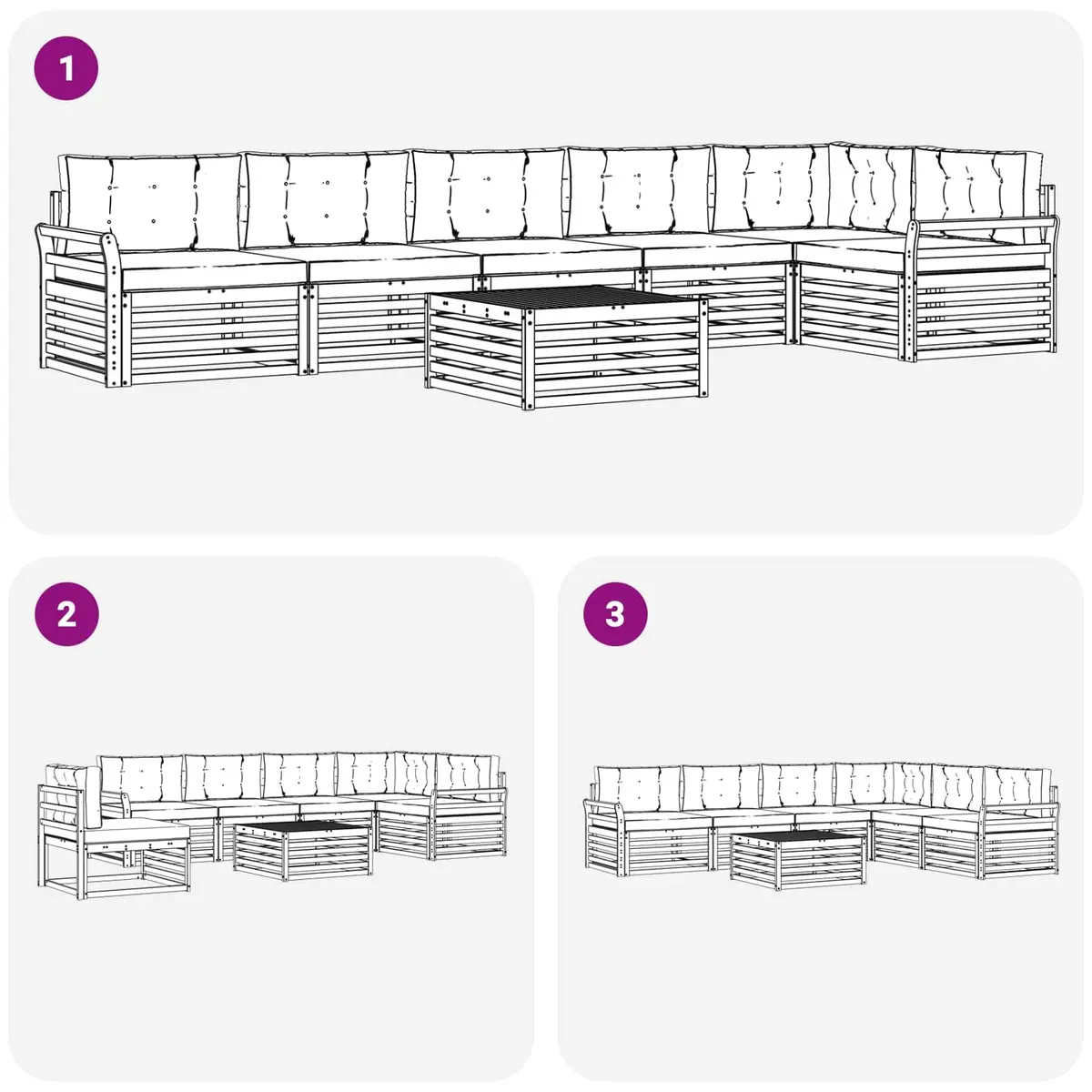 Outdoor Sofa Set Modular 7 Pieces Acacia Wood Brown
