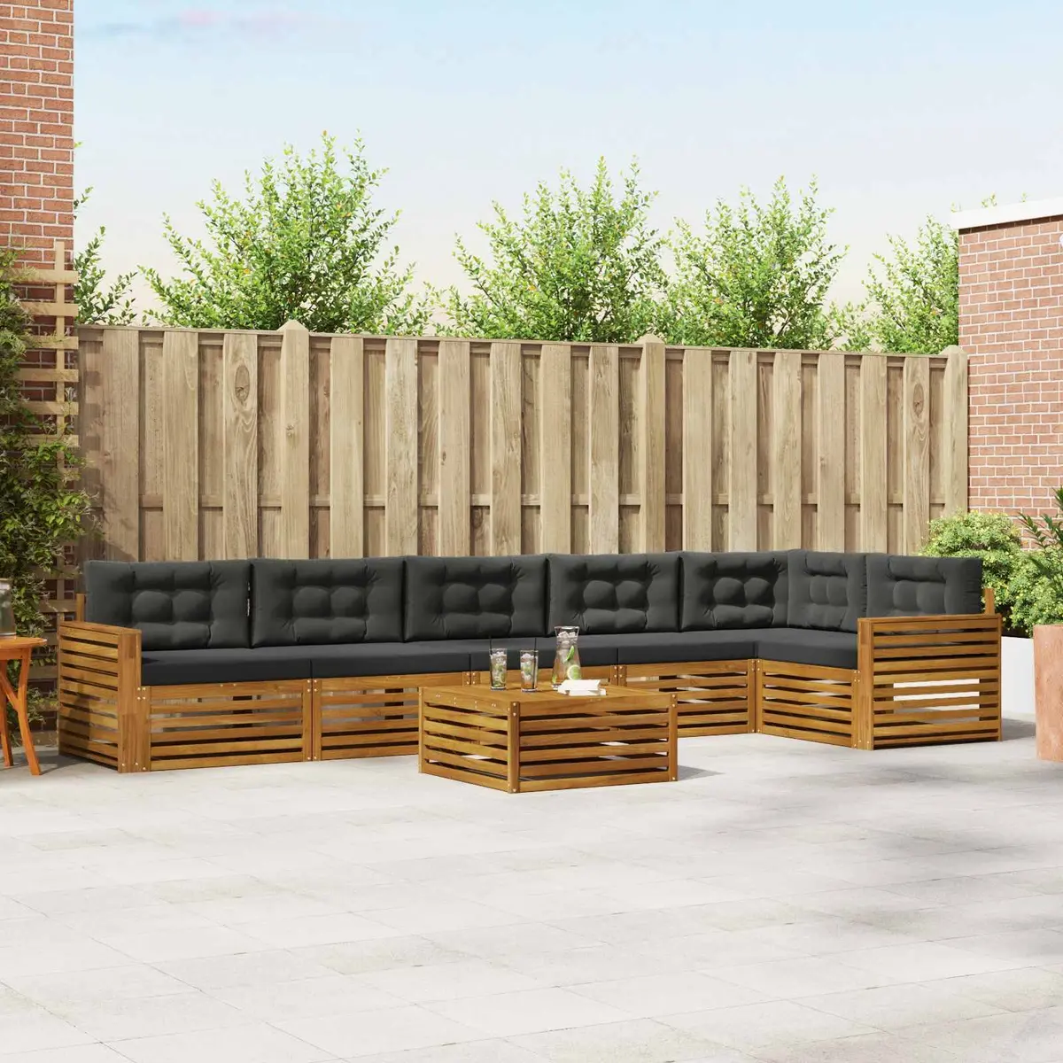 Outdoor Sofa Set Modular 7 Piece Acacia Wood with Cushions