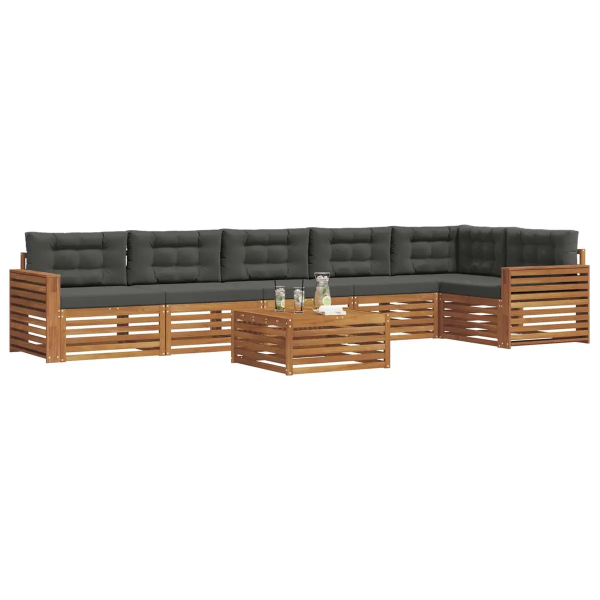 Outdoor Sofa Set Modular 7 Piece Acacia Wood with Cushions