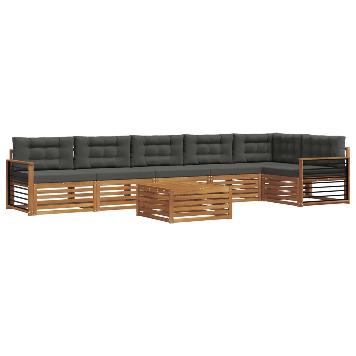 Outdoor Sofa Set Modular 7 Pieces Acacia Wood Brown Cushions