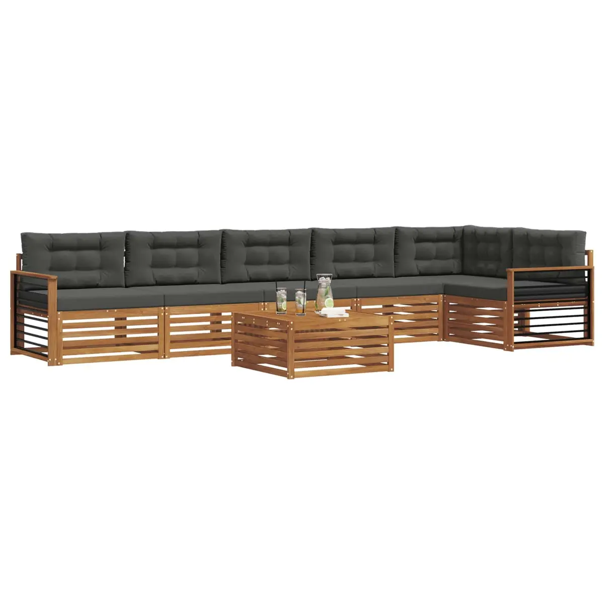 Outdoor Sofa Set Modular 7 Pieces Acacia Wood Brown Cushions