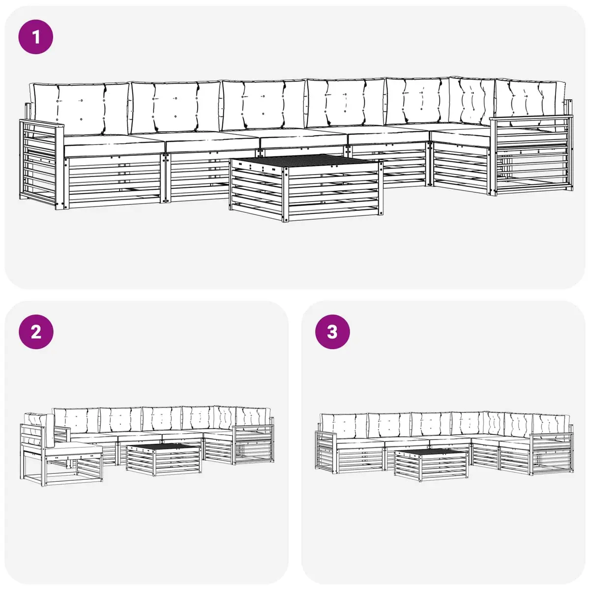 Outdoor Sofa Set Modular 7 Pieces Acacia Wood Brown Cushions